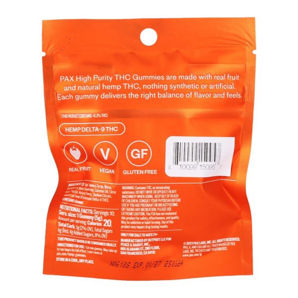 PAX High Purity D9 THC Gummies | 100mg | 10pc Pack