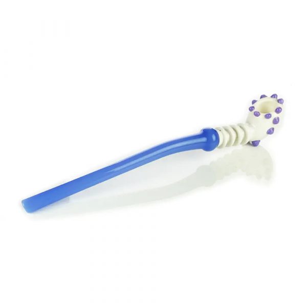 Elegant Opaque White Marble Sherlock Glass Pipe with Dark Glass Accents