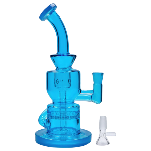 Neon Bent Neck with Honeycomb Percolator and Thick Base Bong