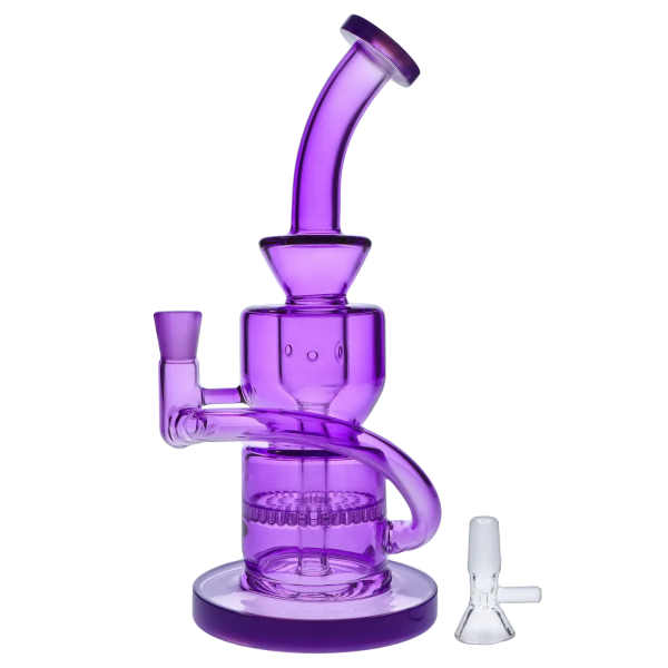 Neon Bent Neck with Honeycomb Percolator and Thick Base Bong