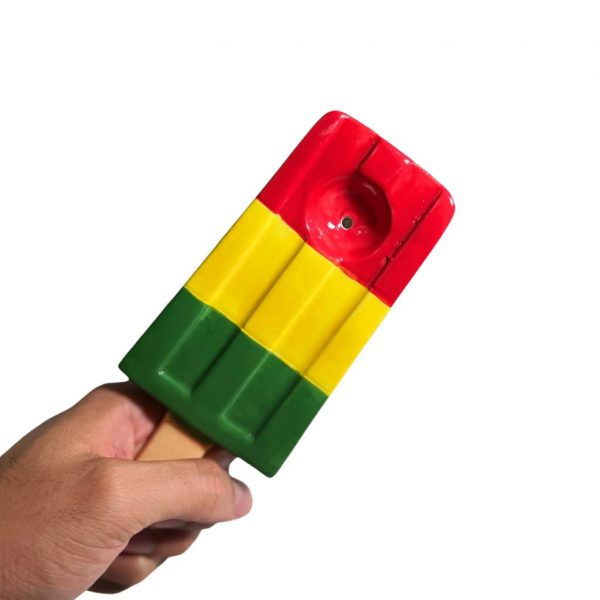 Ceramic Ice Pop Pipe with Rasta Colors