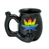 Ceramic Matte Black Mug with Rainbow Leaf Design 11oz