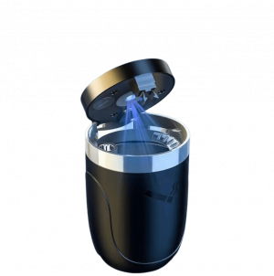 Light Metal Car Cupholder Ashtray with Push Open Lid and Automatic LED Light