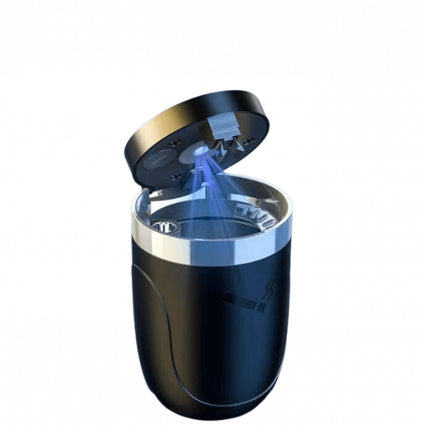 Light Metal Car Cupholder Ashtray with Push Open Lid and Automatic LED Light