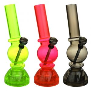 Angled Mini Acrylic Bong w/ Built in Grinder Base - 6.5"