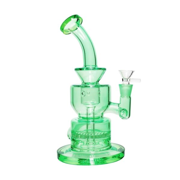 Neon Bent Neck with Honeycomb Percolator and Thick Base Bong
