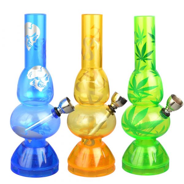 Mini Acrylic 2 Bubble Bong w/ Built in Grinder Base - 6.75" / Assorted Designs