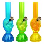 Mini Acrylic Skull Bong w/ Built in Grinder Base - 7"