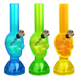 Mini Acrylic Skull Bong w/ Built in Grinder Base - 7"