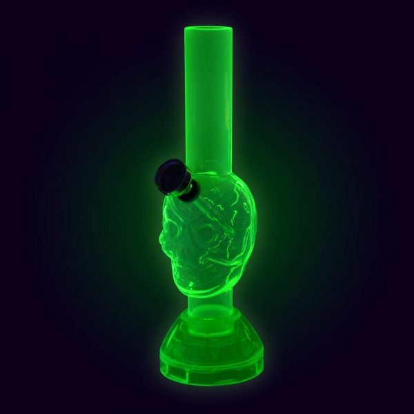 Mini Acrylic Skull Bong w/ Built in Grinder Base - 7"