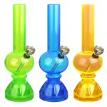 Mini Acrylic Bong w/ Grinder Base- 6.75" / Colors Vary