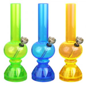 Mini Acrylic Bong w/ Grinder Base- 6.75" / Colors Vary
