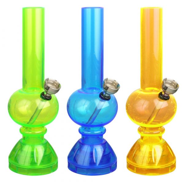 Mini Acrylic Bong w/ Grinder Base- 6.75" / Colors Vary