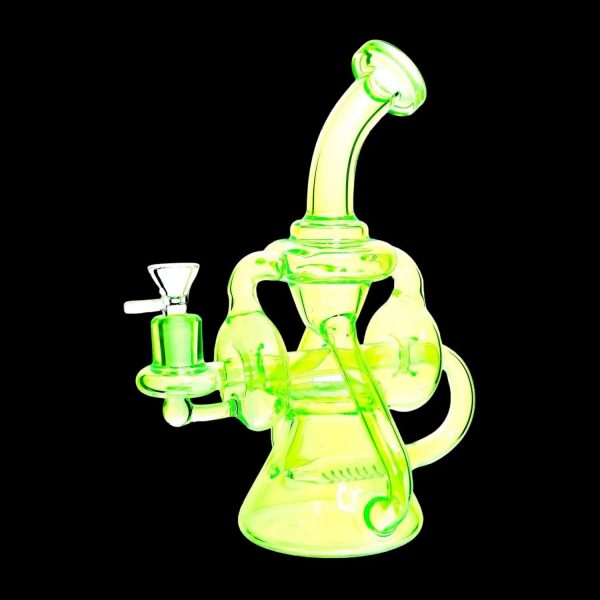 Neon Recycler with Inline Percolator and Bent Neck Bong