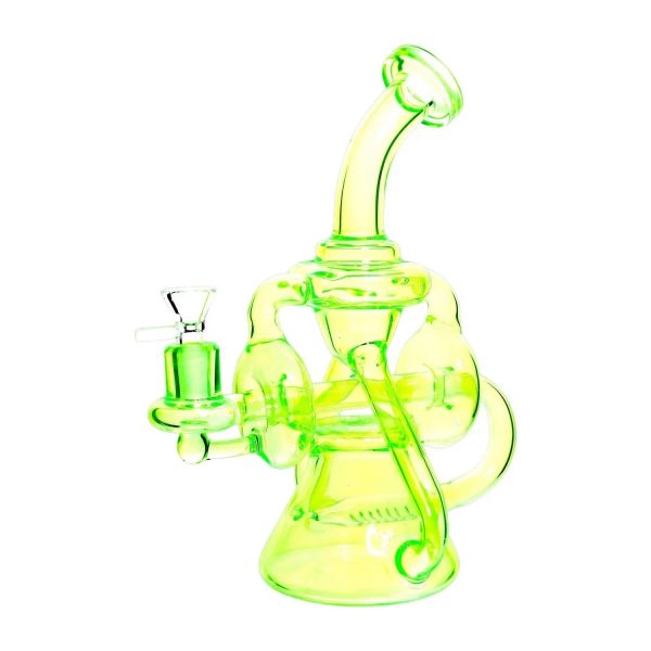 Neon Recycler with Inline Percolator and Bent Neck Bong