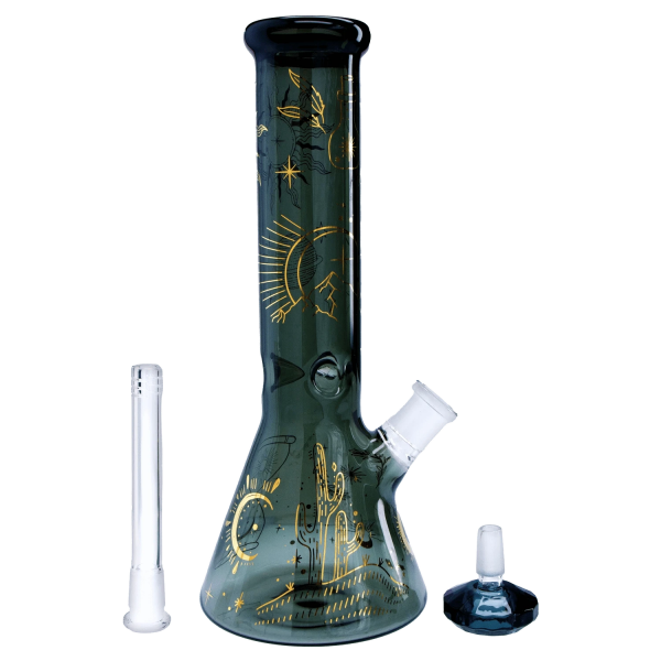 Famous Design- Astral Power Beaker Bong -Transparent Black-12in