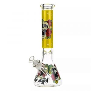 Beaker Ice Bong with Glow in the Dark Snake and Skull Print