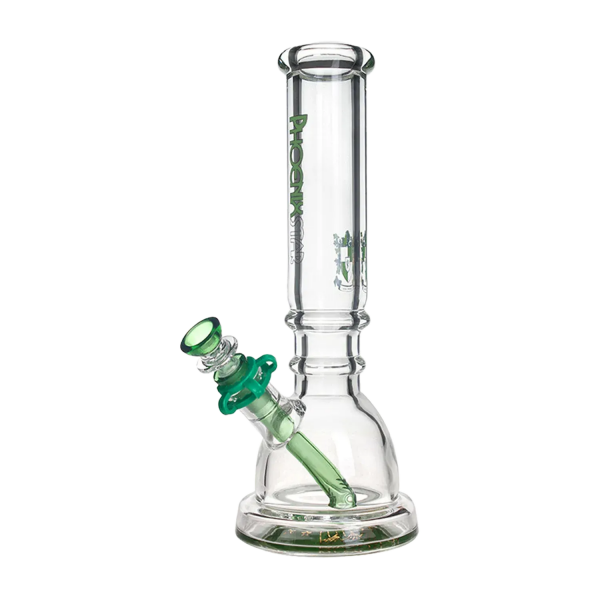 Green Flower Phoenix Star 7Mm Glass 12 Inches Beaker Bong With Wide Base