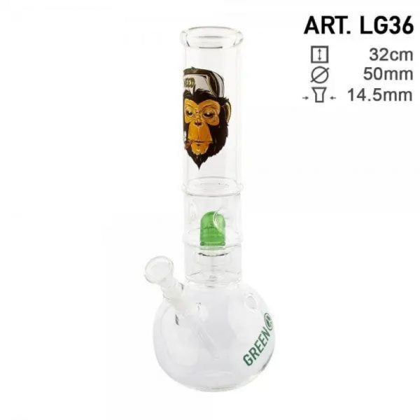 Greenline Glass Water Pipe with Monkey Face Decal