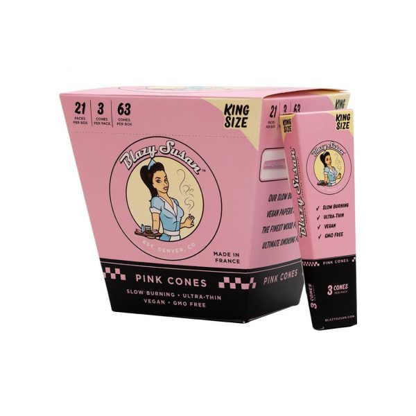 Blazy Susan King Size Pink Pre Rolled Cones - Display Box