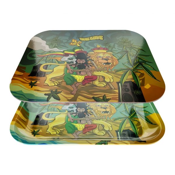 Rasta Metal Rolling Tray with Iconic Rastafarian Scene one Love Design