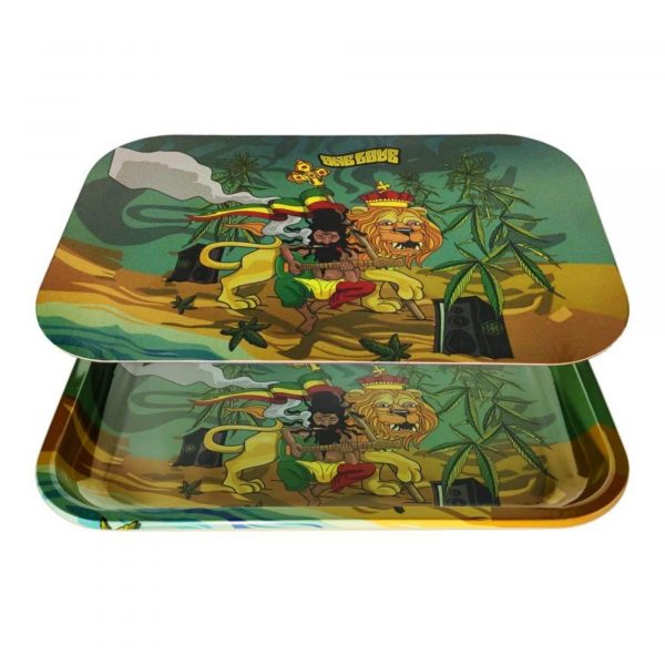 Rasta Metal Rolling Tray with Iconic Rastafarian Scene one Love Design