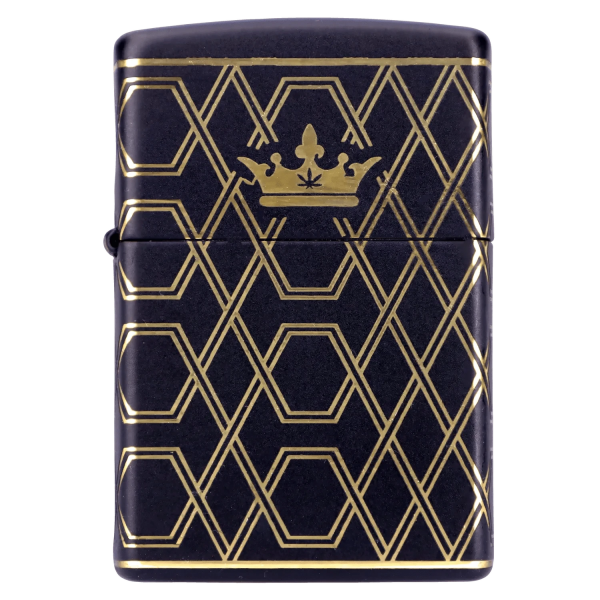 Queen of Bud Black Obsidian Geometric Zippo
