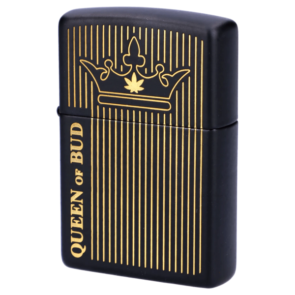 Queen of Bud Black Obsidian Vertical Flame Zippo