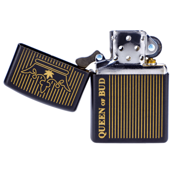 Queen of Bud Black Obsidian Vertical Flame Zippo