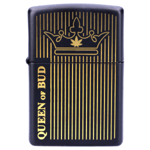 Queen of Bud Black Obsidian Vertical Flame Zippo