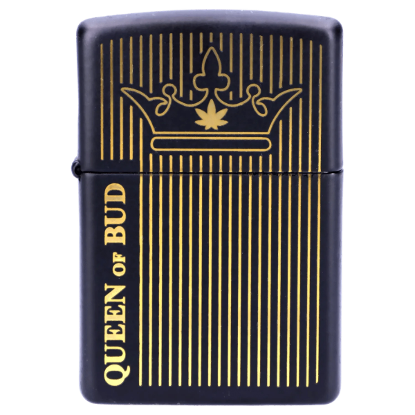 Queen of Bud Black Obsidian Vertical Flame Zippo