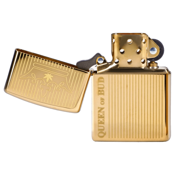 Queen of Bud Golden Vertical Flame Zippo