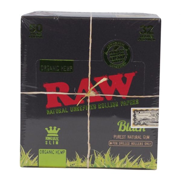Raw Black Organic Hemp King Size Slim Rolling Papers Box