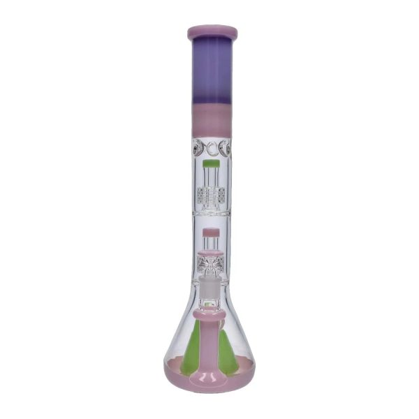 Smoke Cartel Retro Pastel Beaker w/ Dual Tree & Pyramid Perc Bong -19.7 in.