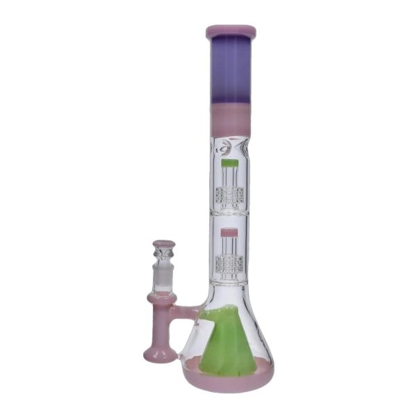 Smoke Cartel Retro Pastel Beaker w/ Dual Tree & Pyramid Perc Bong -19.7 in.