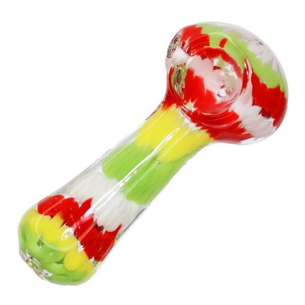Smoke Cartel Fancy Multi-Colour Striped Glass Spoon Pipe - 5 in.