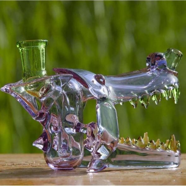 Wolf Head Water Pipe with Opal Eyes Thick Glass Handheld Water Pipe