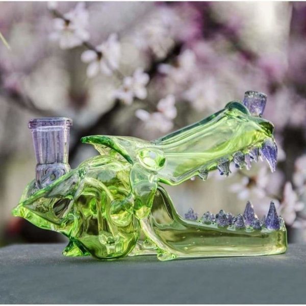 Wolf Head Water Pipe with Opal Eyes Thick Glass Handheld Water Pipe